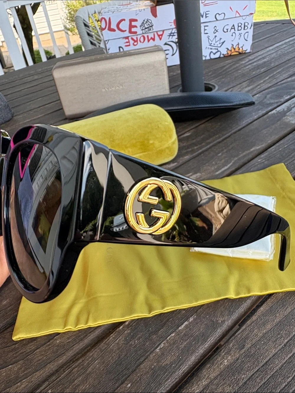 Gucci Black Oversized Square Sunglasses with Dark Lenses
